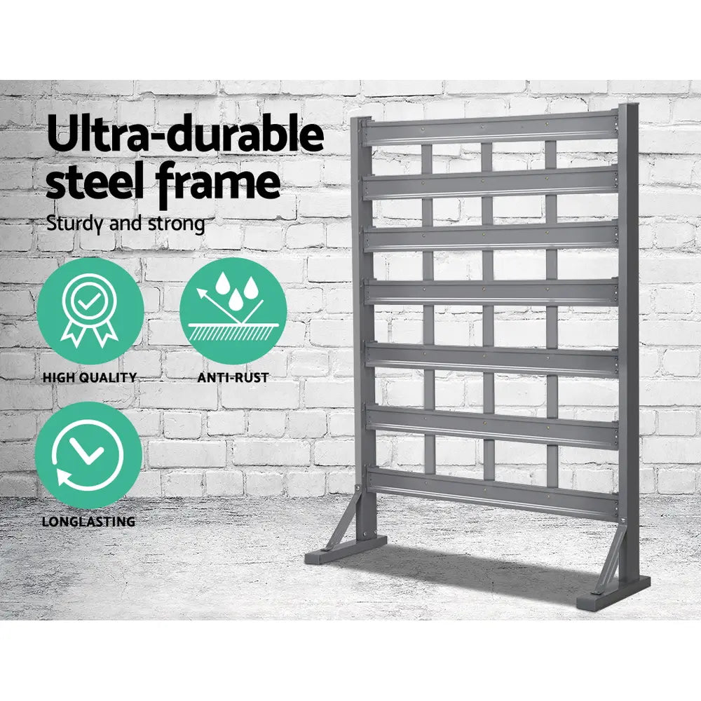Heavy duty steel frame for freestanding 47-bin tool storage system