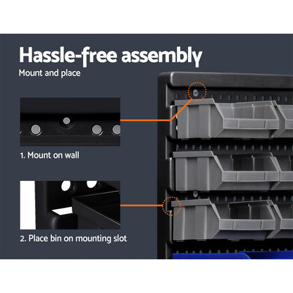 Giantz 60 Bin Wall Mounted Storage Rack – Peg Board Organiser for Garage & Workshop