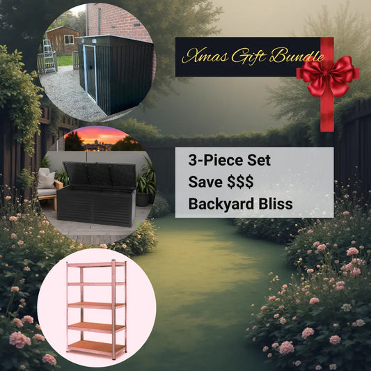 Xmas Gift garage storage bundle - metal shed, heavy duty shelving unit, 390L storage box - save $70 - Smart Storage Australia