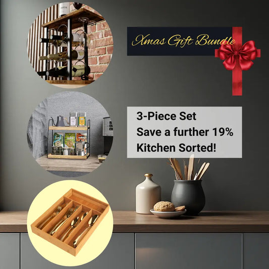 Kitchen Refresh Bundle with Bamboo Cutlery Tray, Coffee Station Rack and Wooden Wine Rack – Smart Storage AU Perfect Christmas Gift