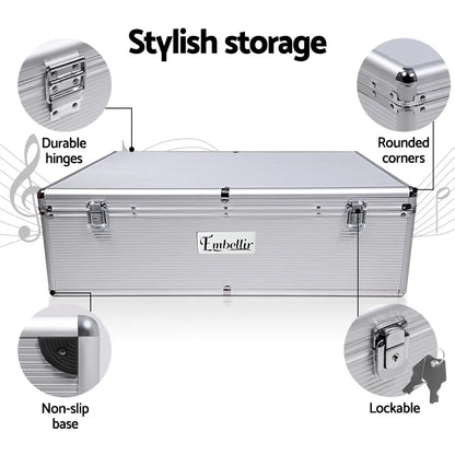 Lockable aluminum CD storage case with dual handles for professional entertainment transport