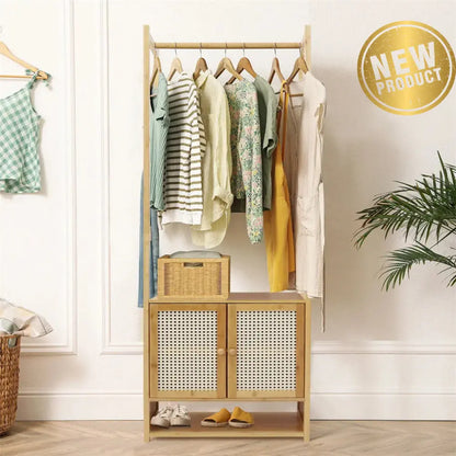 Bamboo Clothes Rack 168cm | Coat Stand with Storage for Bedroom & Entryway