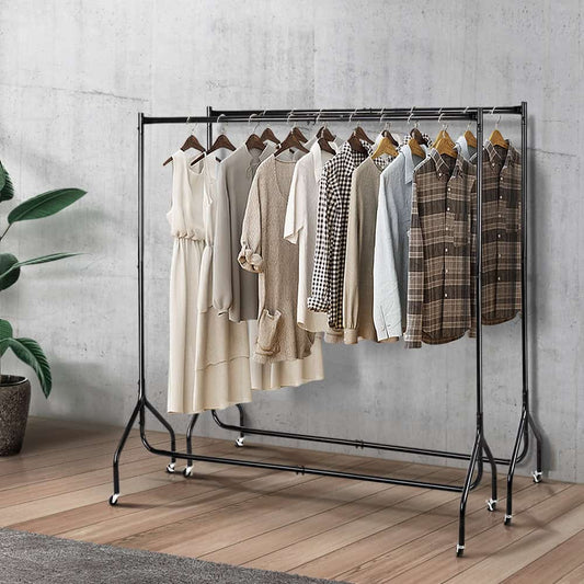 Artiss 2x Clothes Rack Airer – 6FT Metal Coat Stand with Wheels, Heavy Duty 60kg Capacity