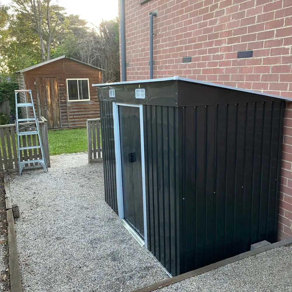 Metal garden shed 2.38x1.31m with double sliding doors setup by customer