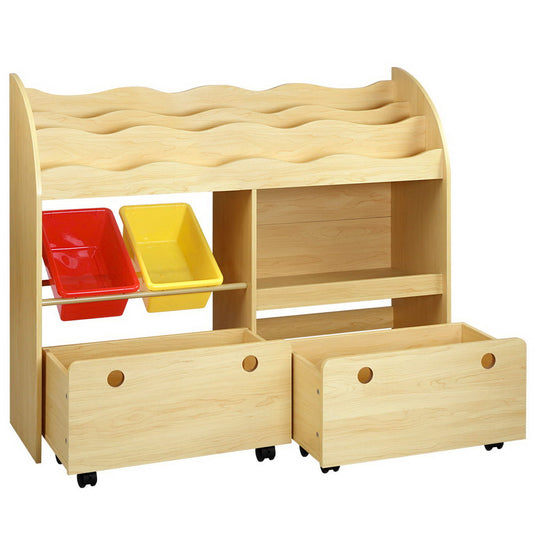 Keezi 3-Tier Kids Bookshelf & Toy Storage Organiser – Natural