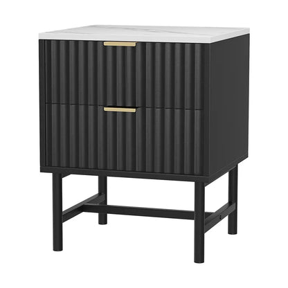 Black Bedside Table with 2 Drawers - Modern Nightstand for Bedroom Storage