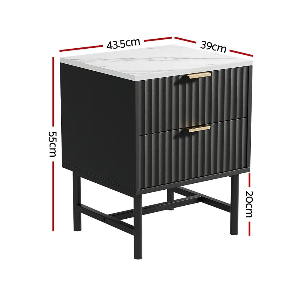Compact black bedside table 43.5cm wide fits small bedroom spaces