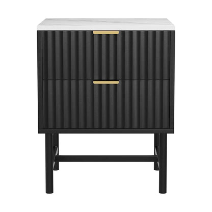 Black Bedside Table with 2 Drawers - Modern Nightstand for Bedroom Storage