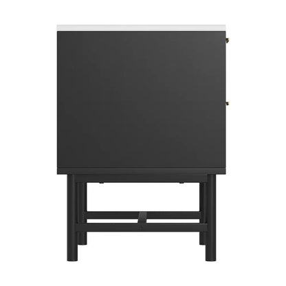 Black Bedside Table with 2 Drawers - Modern Nightstand for Bedroom Storage