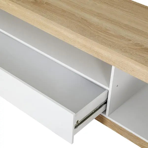 Anti-rust metal drawer runners on Artiss Lior entertainment unit showing smooth glide drawer mechanism