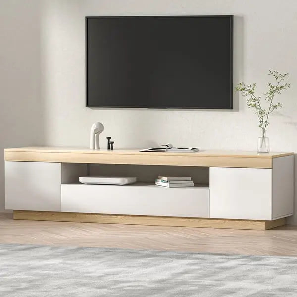 Artiss Lior 180cm white wood entertainment unit styled in Australian living room with TV soundbar and decor