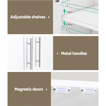 2-Door Tall Buffet Cupboard – White Kitchen Pantry Storage Cabinet (180cm)
