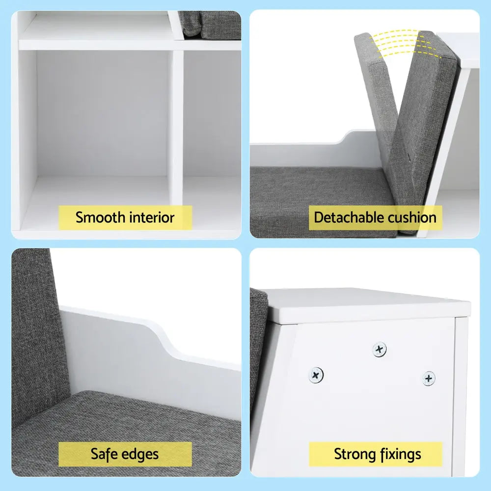 Easy assembly kids bookshelf showing sturdy MDF construction and white finish