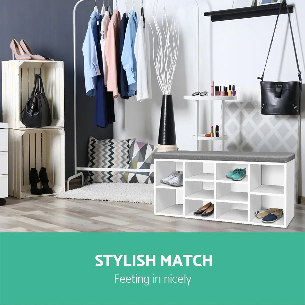 2-in-1 Shoe Storage Bench - 10 Pair Capacity Entryway Organizer with Cushioned Seating
