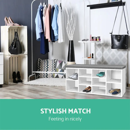 2-in-1 Shoe Storage Bench - 10 Pair Capacity Entryway Organizer with Cushioned Seating