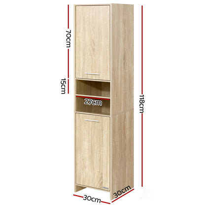 Artiss 185cm Tall Bathroom Cabinet – Wooden Storage Cupboard with 8 Tiers, Oak Finish