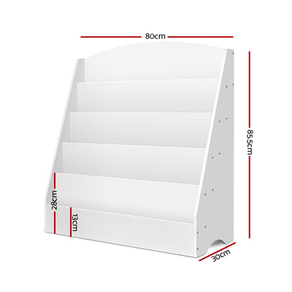 Keezi 5-Tier Kids Bookshelf – White Bookcase Display & Magazine Rack