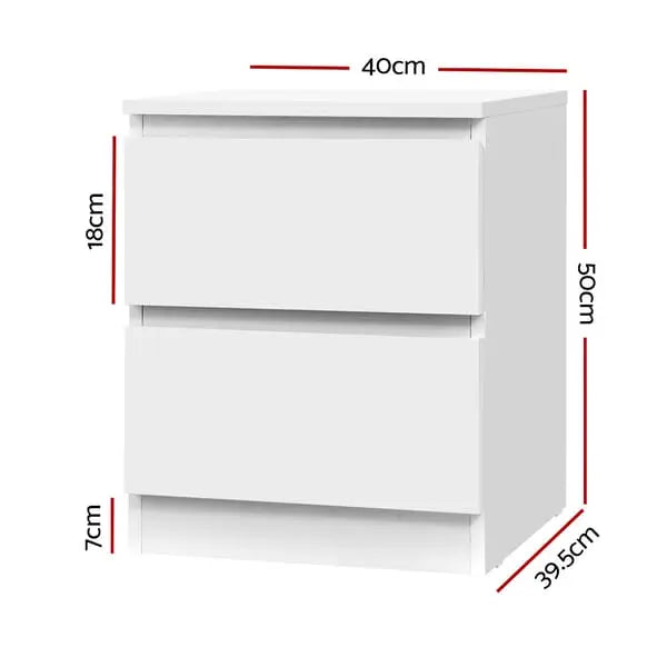 Artiss Pepe white bedside table with 2 drawers handle-free design 40cm wide 50cm tall