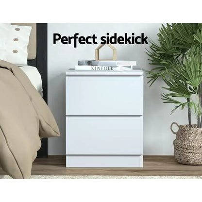 Artiss Pepe white bedside tables placed on both sides of bed in Australian bedroom matching pair