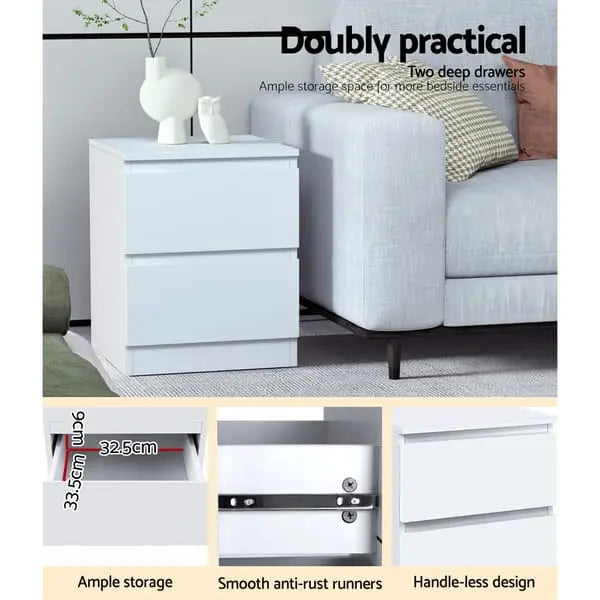 Artiss Pepe bedside table drawer open showing anti-rust metal runners and interior storage space