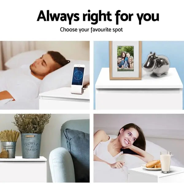 White Bedside Tables Set of 2 - Artiss Pepe 2-Drawer Matching Pair | Modern Handle-Free Design