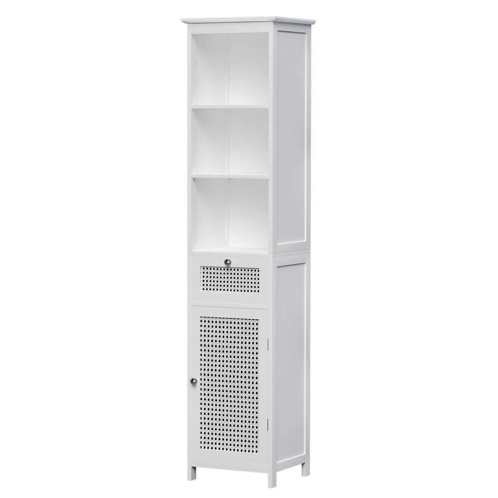 Artiss 161cm White Bathroom Storage Cabinet with Rattan Panels