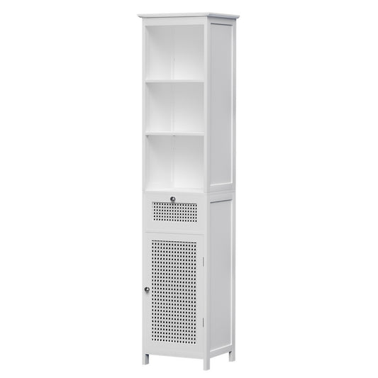 Artiss 161cm White Bathroom Storage Cabinet with Rattan Panels