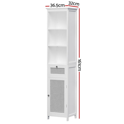 Artiss 161cm White Bathroom Storage Cabinet with Rattan Panels