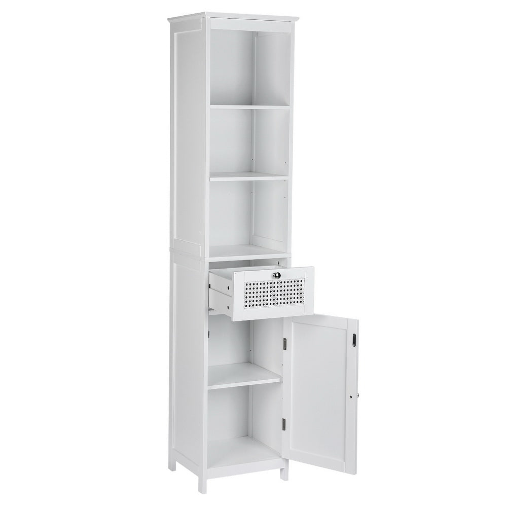 Artiss 161cm White Bathroom Storage Cabinet with Rattan Panels