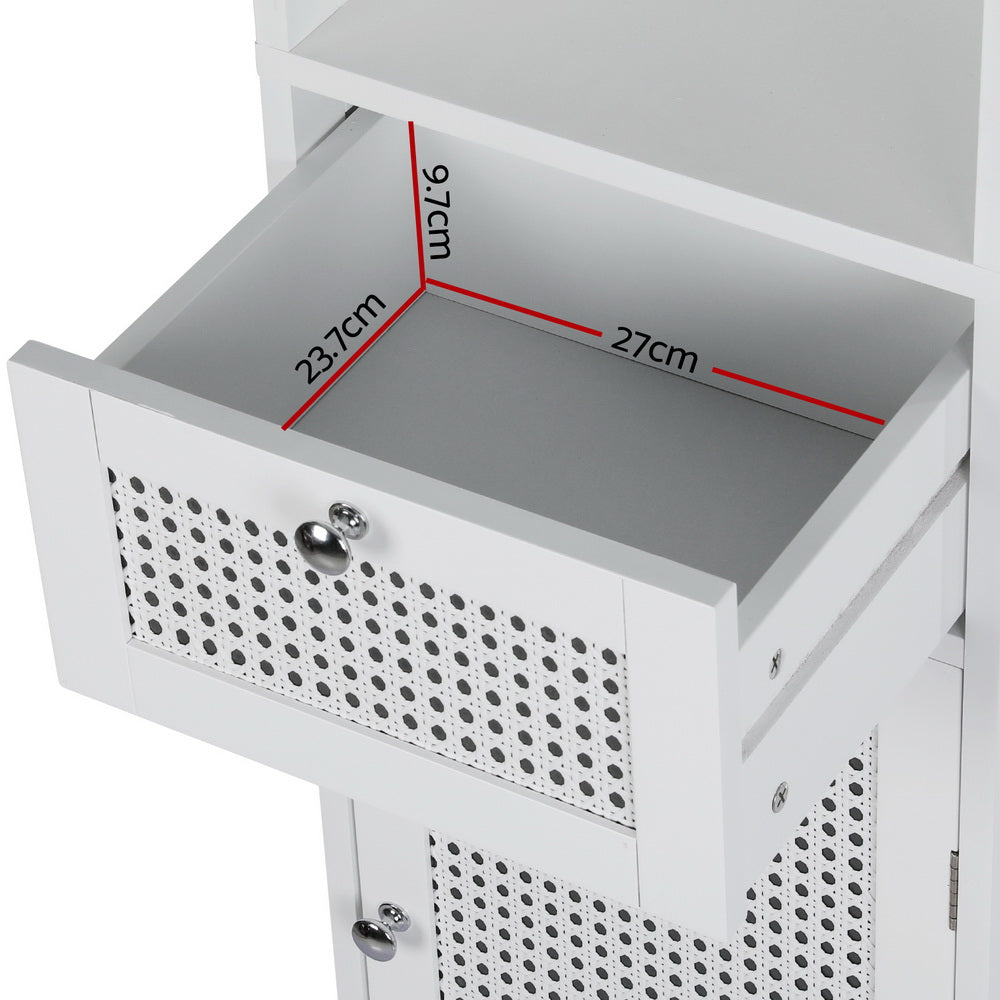 Artiss 161cm White Bathroom Storage Cabinet with Rattan Panels