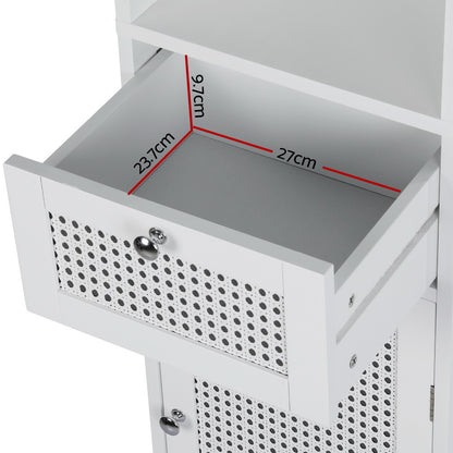 Artiss 161cm White Bathroom Storage Cabinet with Rattan Panels