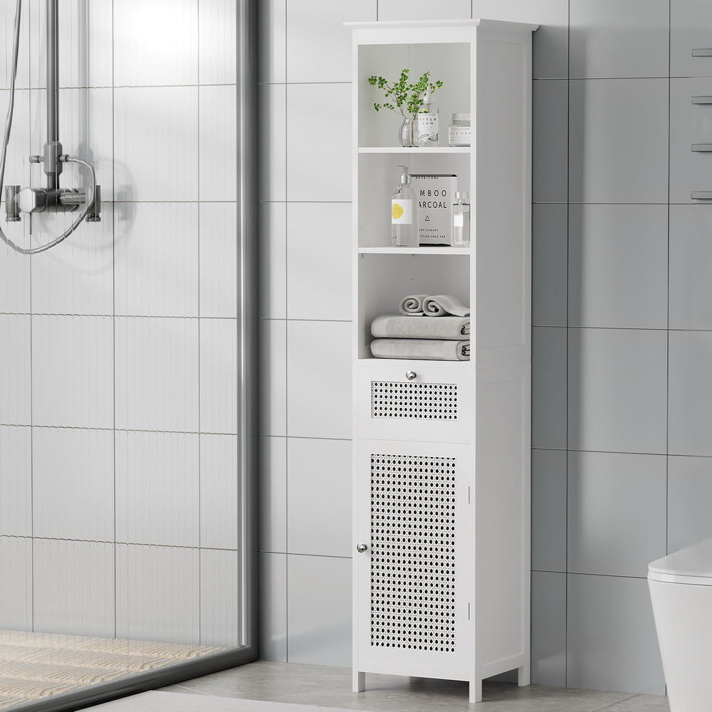 Artiss 161cm White Bathroom Storage Cabinet with Rattan Panels
