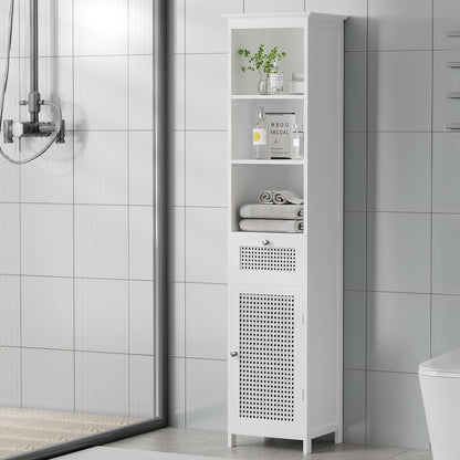 Artiss 161cm White Bathroom Storage Cabinet with Rattan Panels