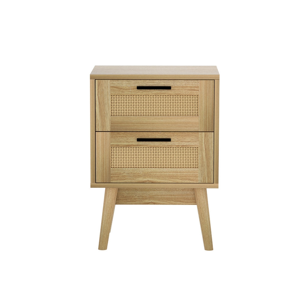 Artiss Rattan Bedside Table with 2 Drawers & Shelf – Natural Wood Look | Boho Coastal Bedroom Furniture