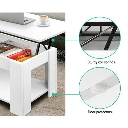 Heavy-duty steel lifting mechanism and hinges showing quality construction and smooth operation of lift-top coffee table