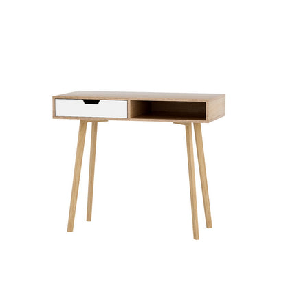Artiss Oak Computer Desk – Compact 90cm Workstation with Drawer & Storage Shelf