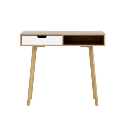 Artiss Oak Computer Desk – Compact 90cm Workstation with Drawer & Storage Shelf