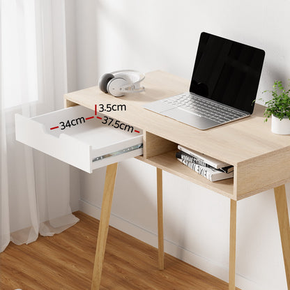 Artiss Oak Computer Desk – Compact 90cm Workstation with Drawer & Storage Shelf