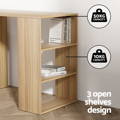 Artiss 120cm Rattan Computer Desk – 3 Drawers & Shelves | Oak Home Office & Study Table