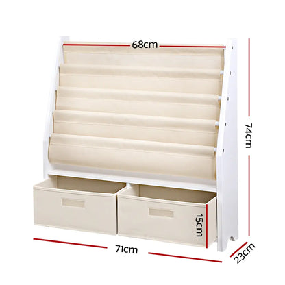 Kids bookshelf measurements 71cm wide by 74cm tall in children's bedroom