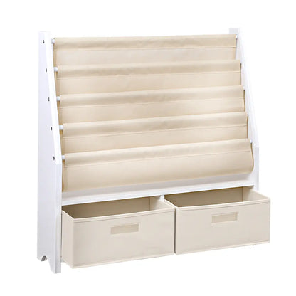 Kids Bookshelf with Storage Bins | 4 Tier Children's Book Organiser & Toy Storage