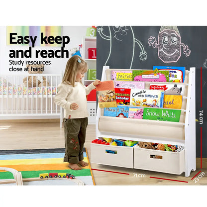 Children selecting books from organized bookshelf in Australian home playroom