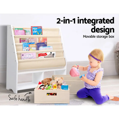 Kids Bookshelf with Storage Bins | 4 Tier Children's Book Organiser & Toy Storage