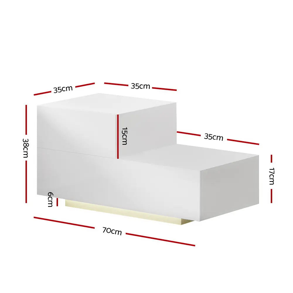 LED Bedside Table with 2 Drawers White - REMI Remote Control Nightstand