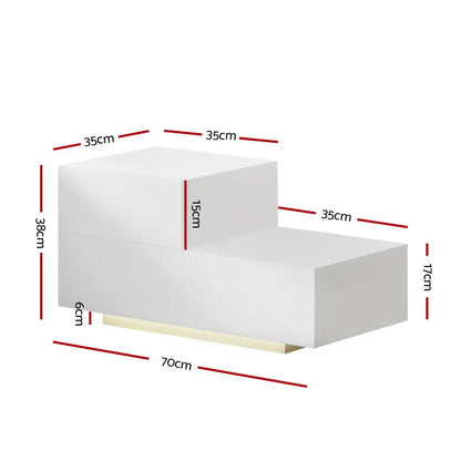 LED Bedside Table with 2 Drawers White - REMI Remote Control Nightstand
