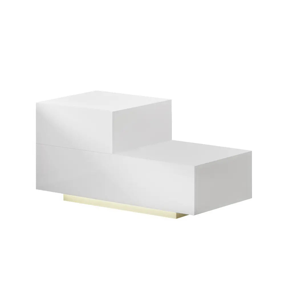 White LED bedside table with remote control colour changing lights and two drawers