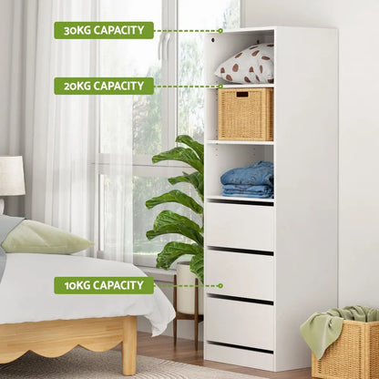 3 Drawer Tallboy Dresser White | Bedroom Storage Cabinet with Shelves