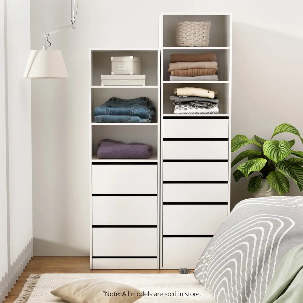 3 Drawer Tallboy Dresser White | Bedroom Storage Cabinet with Shelves