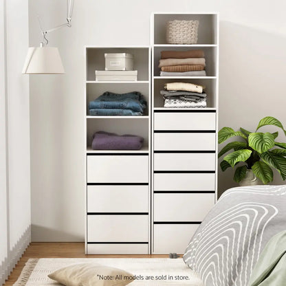 3 Drawer Tallboy Dresser White | Bedroom Storage Cabinet with Shelves