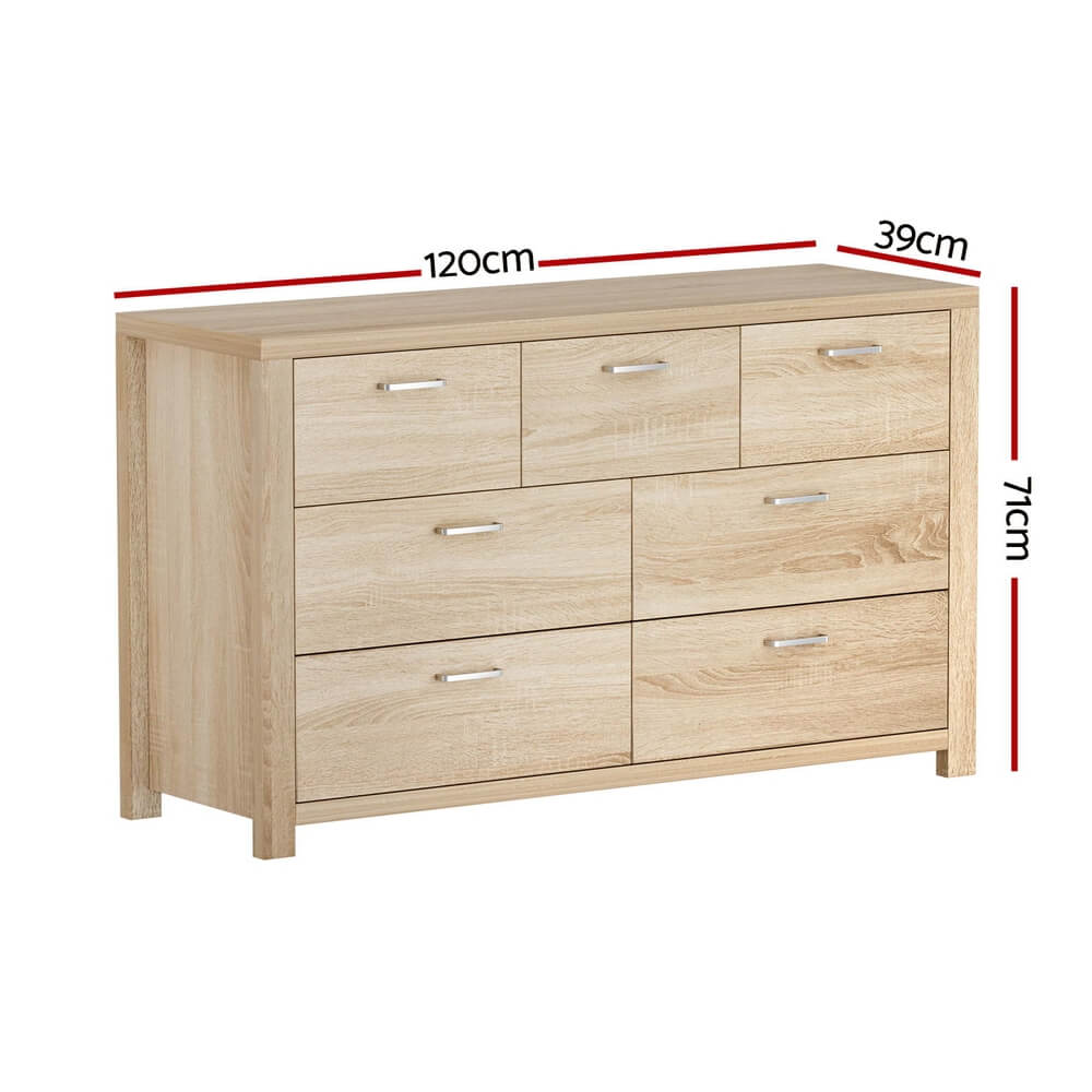 Artiss 7-Drawer Chest of Drawers – Maxi Storage in Pine Oak Finish